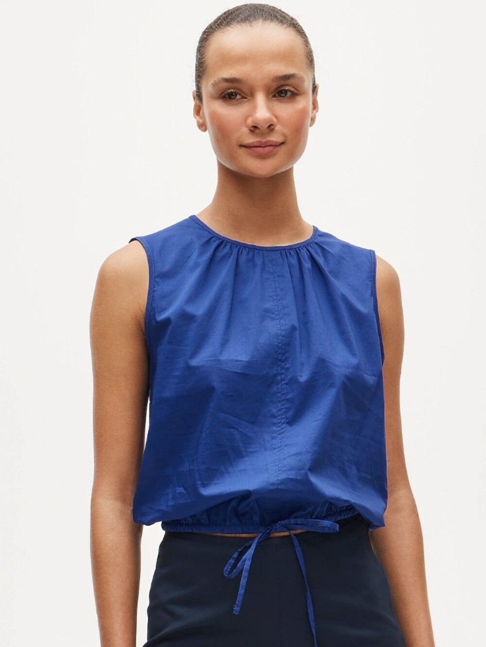 J.Crew Drawstring Waist Tank Top In Sateen Brillant Indigo Size Medium